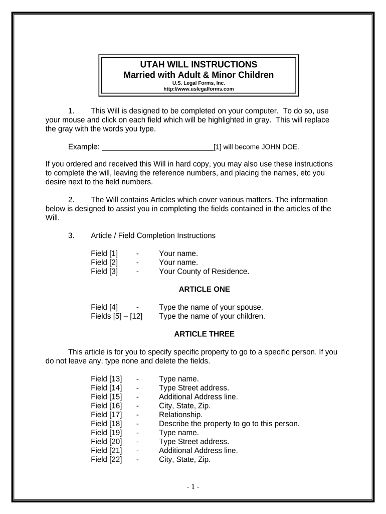 last will and testament form utah Preview on Page 1