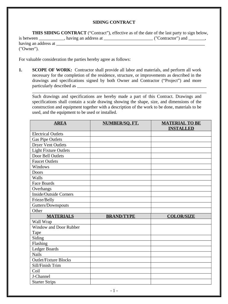 Siding Contract for Contractor - Virginia Preview on Page 1