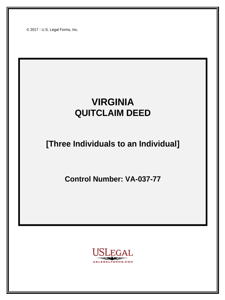 Quitclaim Deed - Three Individuals to an Individual - Virginia Preview on Page 1