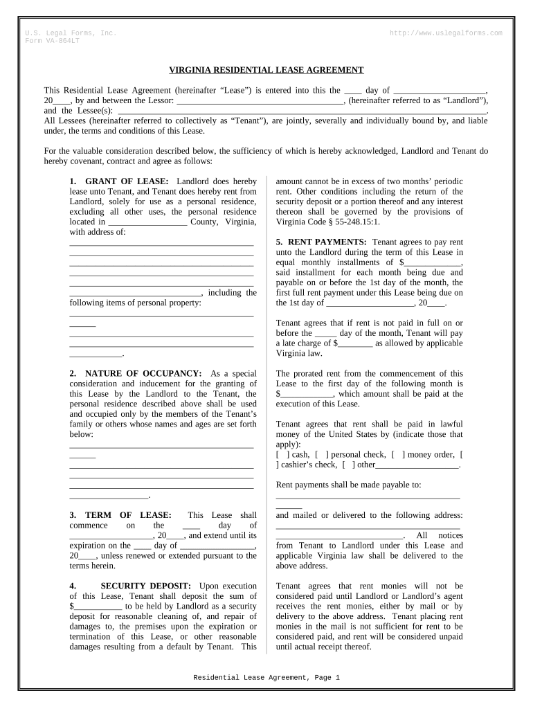 Residential Rental Lease Agreement - Virginia Preview on Page 1