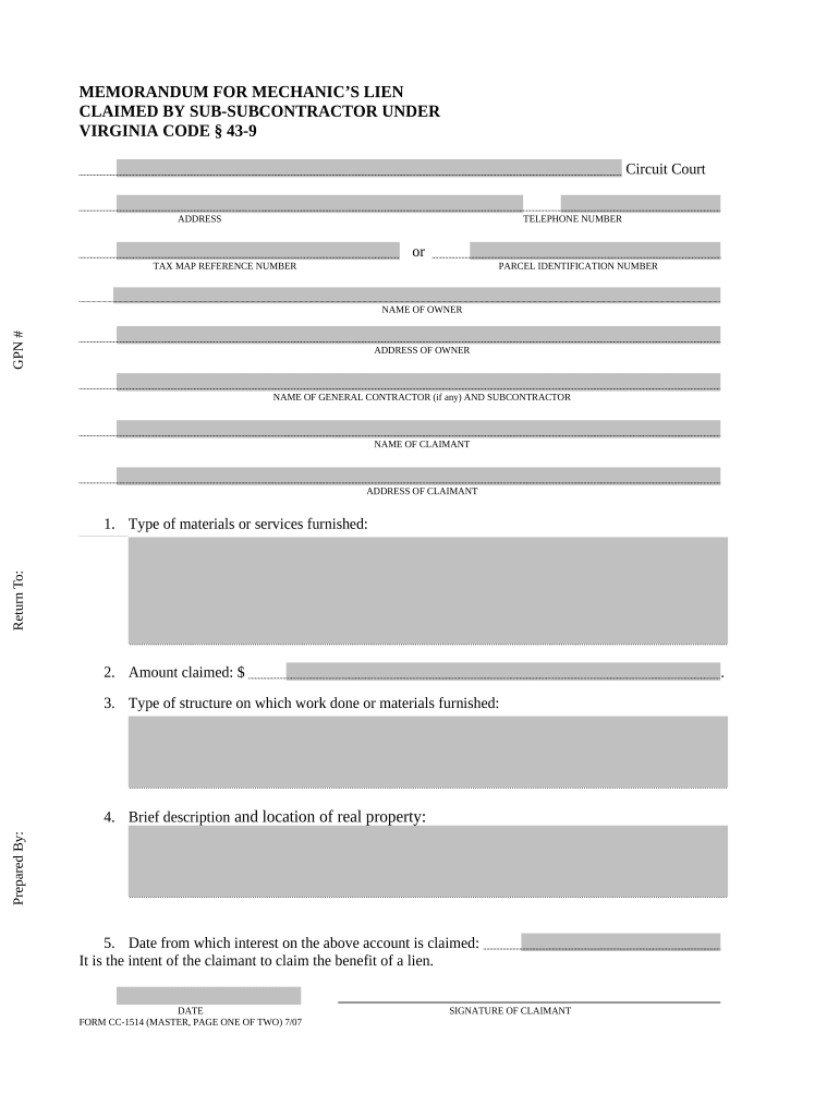 virginia sub subcontractor form Preview on Page 1