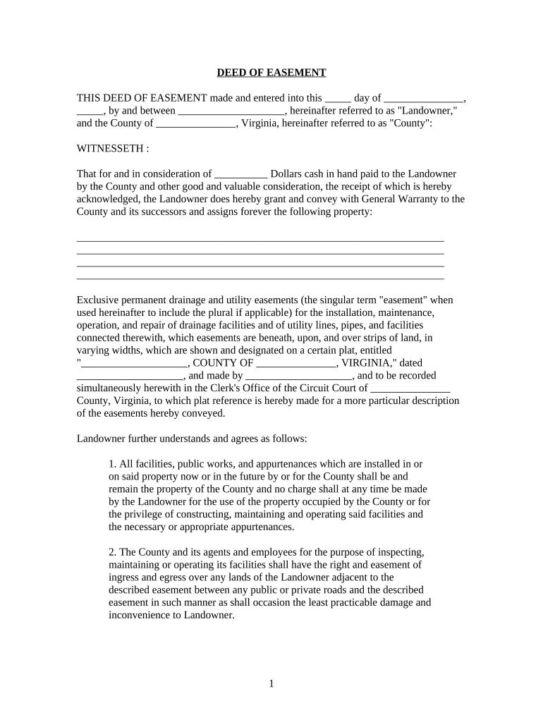 deed of easement template Preview on Page 1