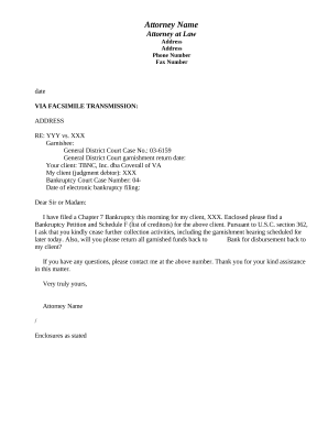 Letter to Creditor regarding Garnishment - Virginia