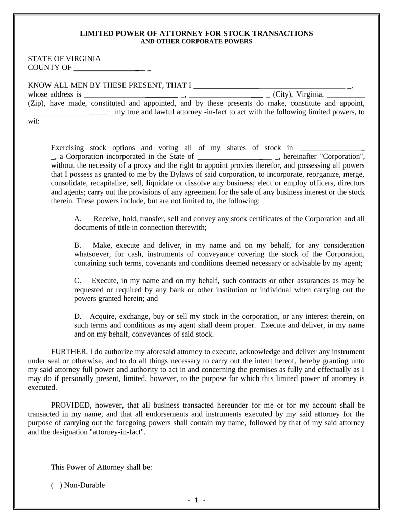 virginia limited power of attorney form Preview on Page 1