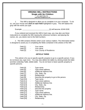 Legal Last Will and Testament Form for Single Person with No Children - Virginia