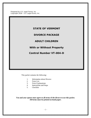 No-Fault Uncontested Agreed Divorce Package for Dissolution of Marriage with Adult Children and with or without Property and Debts - Vermont