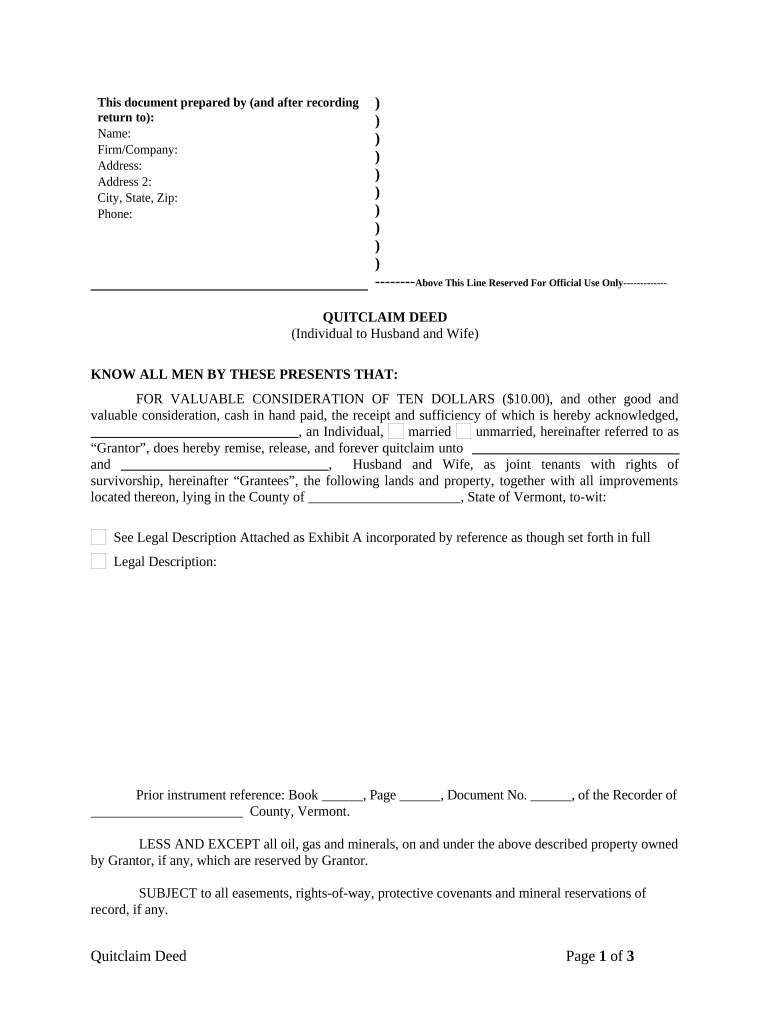 quitclaim deed vermont Preview on Page 1