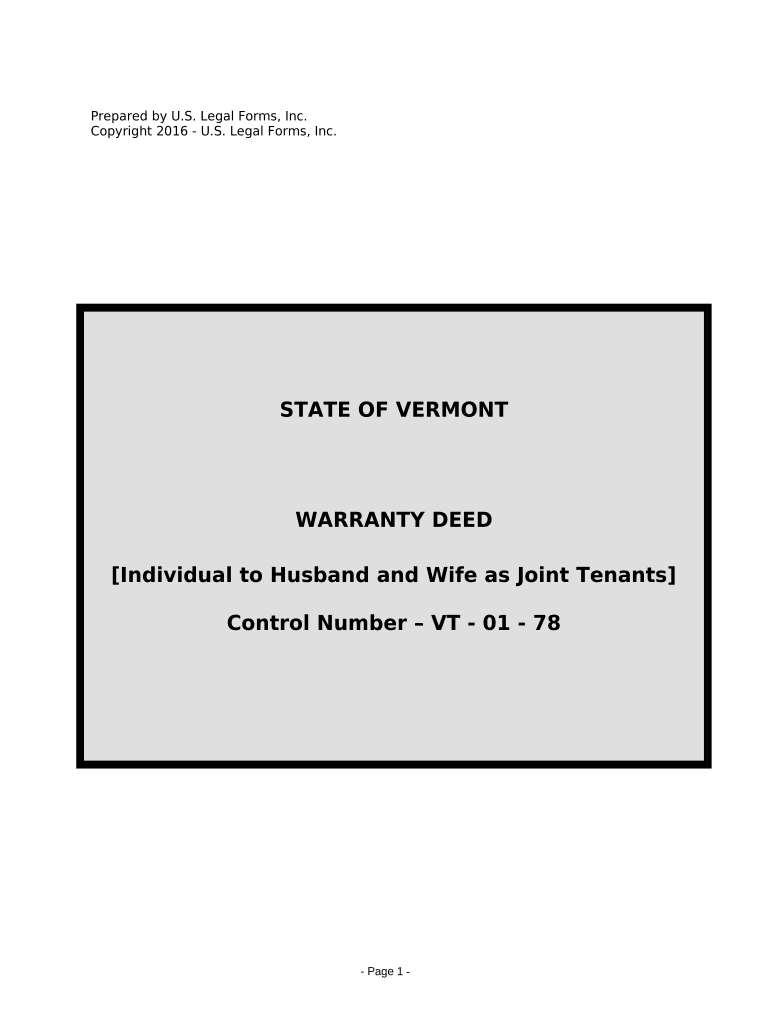 Warranty Deed from Individual to Husband and Wife - Vermont Preview on Page 1