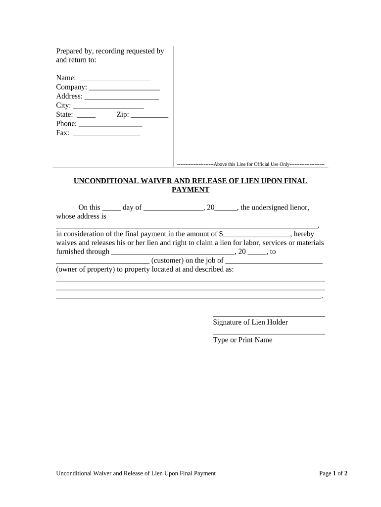 vermont lien waiver form Preview on Page 1