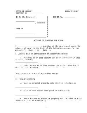 Account Of Guardian for Adult - Vermont