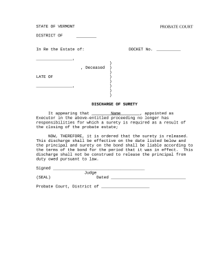 Discharge of Surety - Vermont