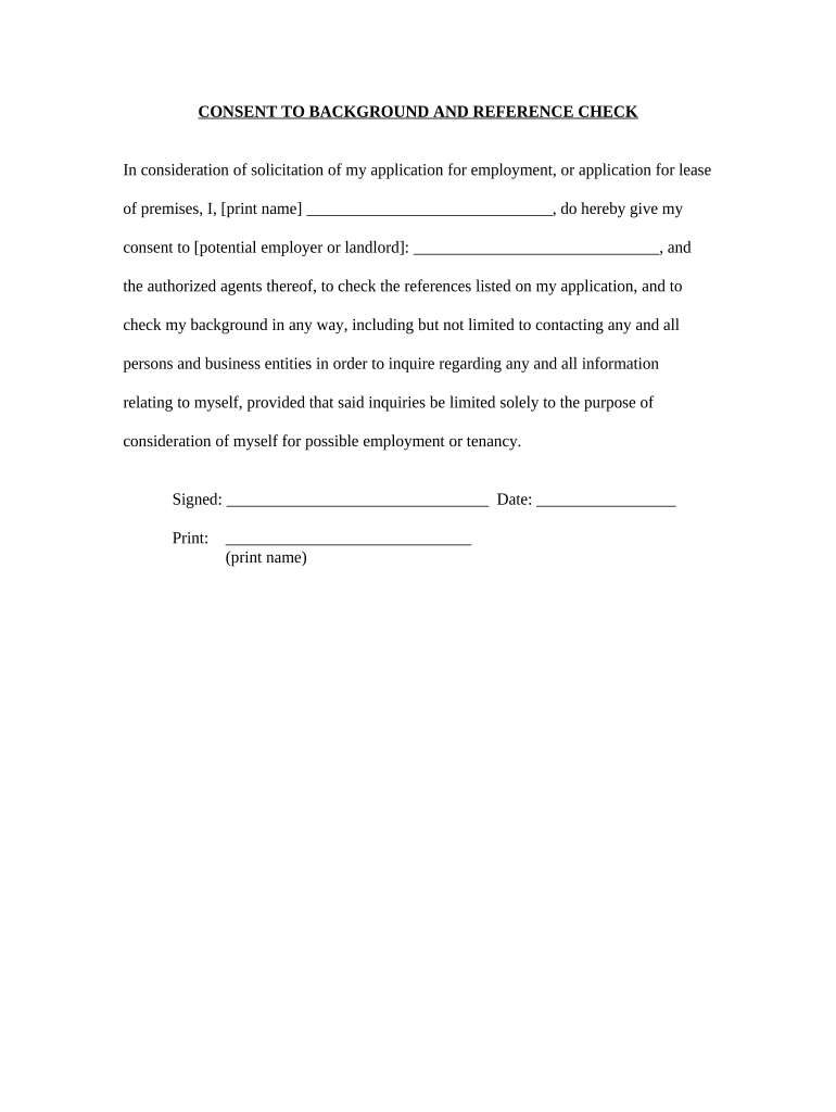 Tenant Consent to Background and Reference Check - Vermont Preview on Page 1