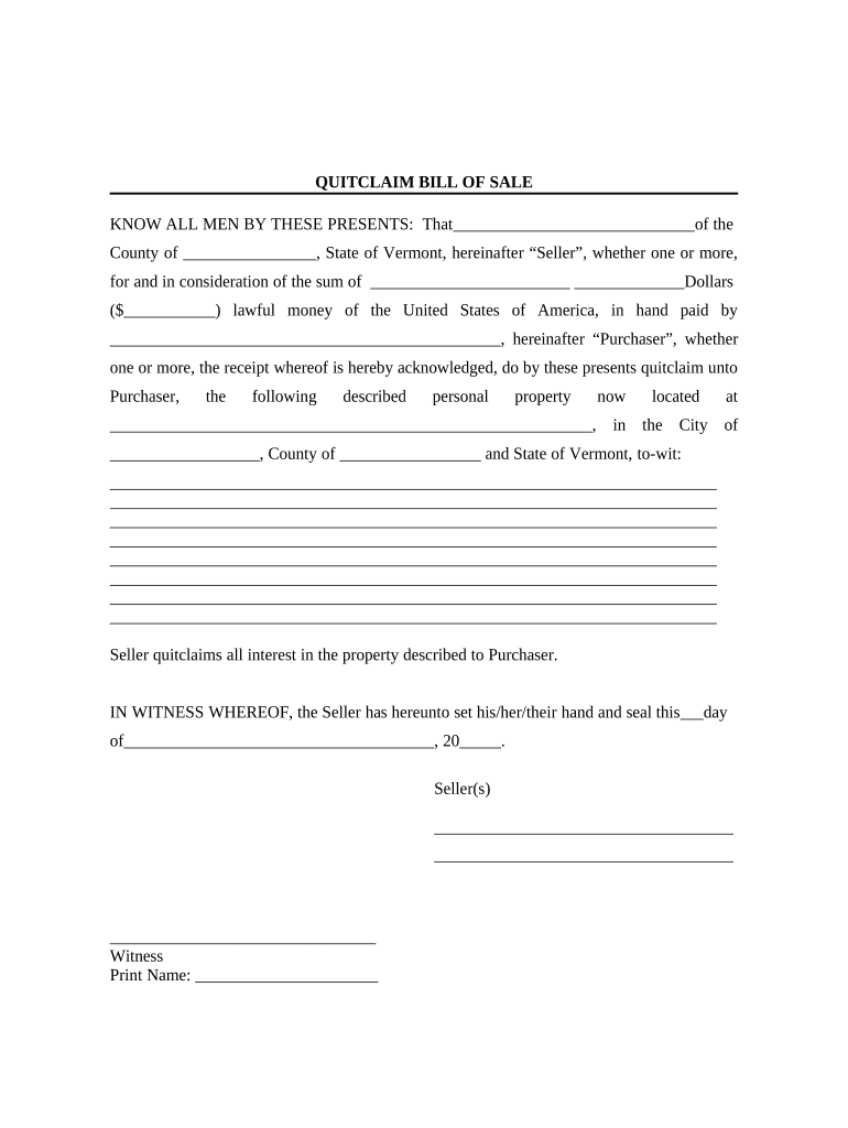 vermont bill of sale Preview on Page 1