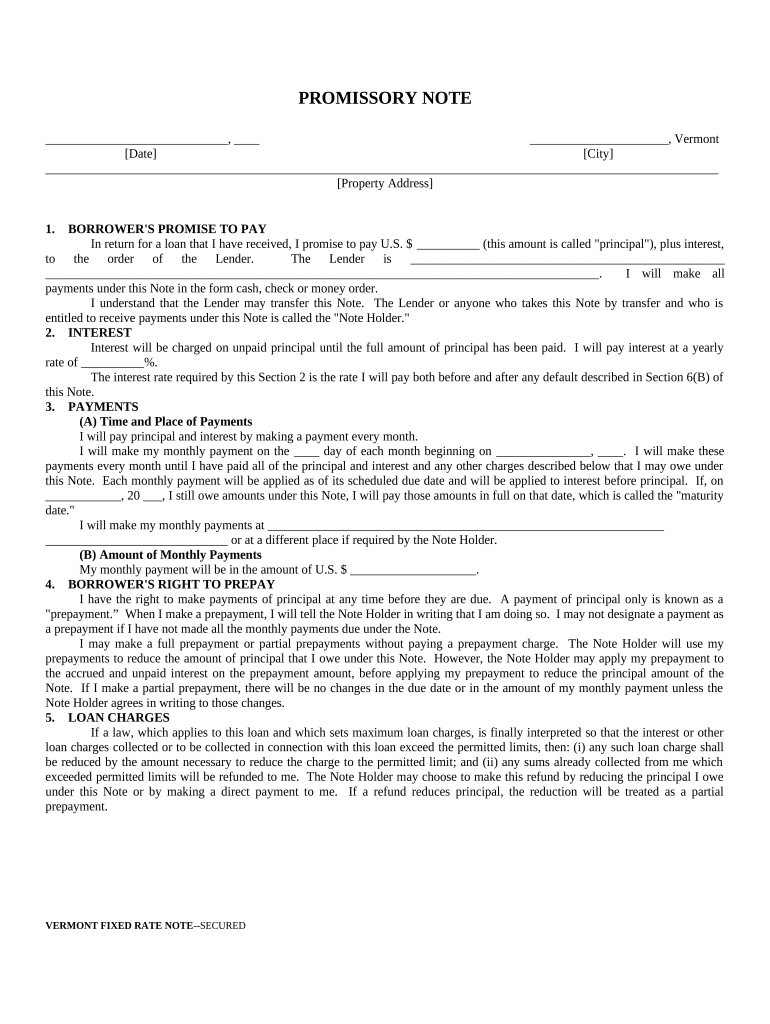 vermont promissory note Preview on Page 1