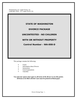 No-Fault Agreed Uncontested Divorce Package for Dissolution of Marriage for Persons with No Children with or without Property and Debts - Washington