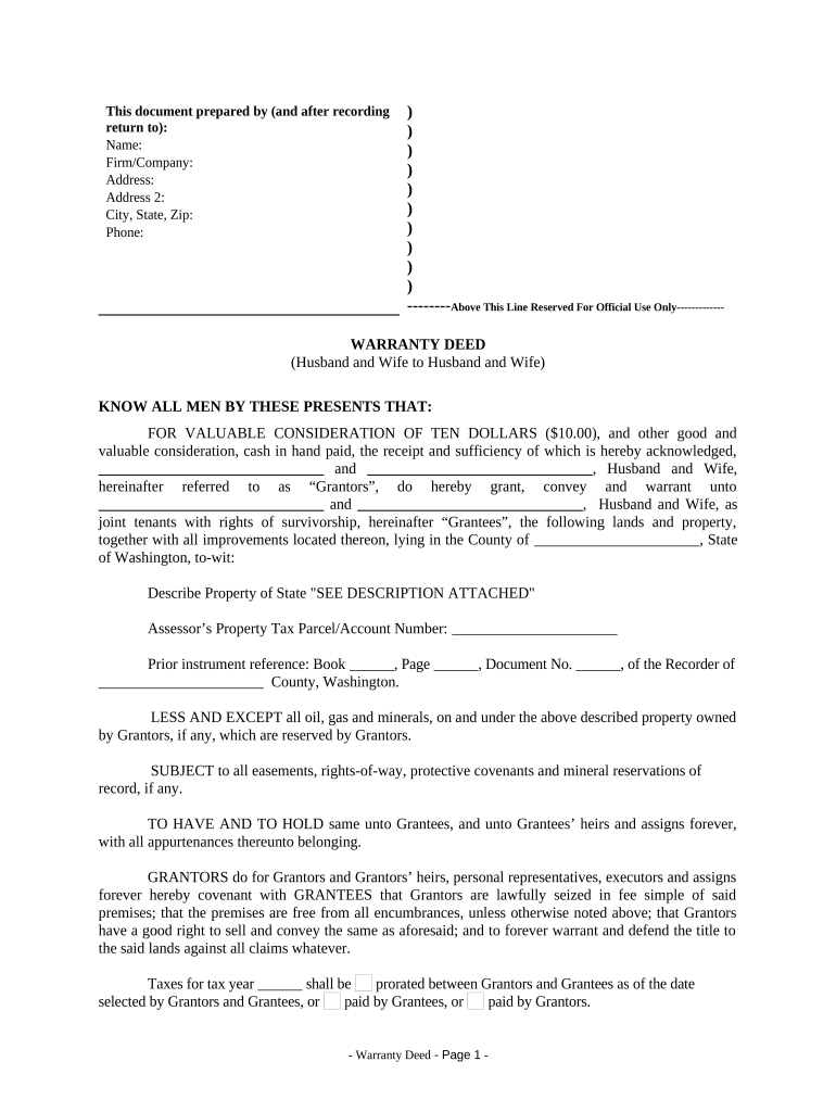 Warranty Deed from Husband and Wife to Husband and Wife - Washington Preview on Page 1