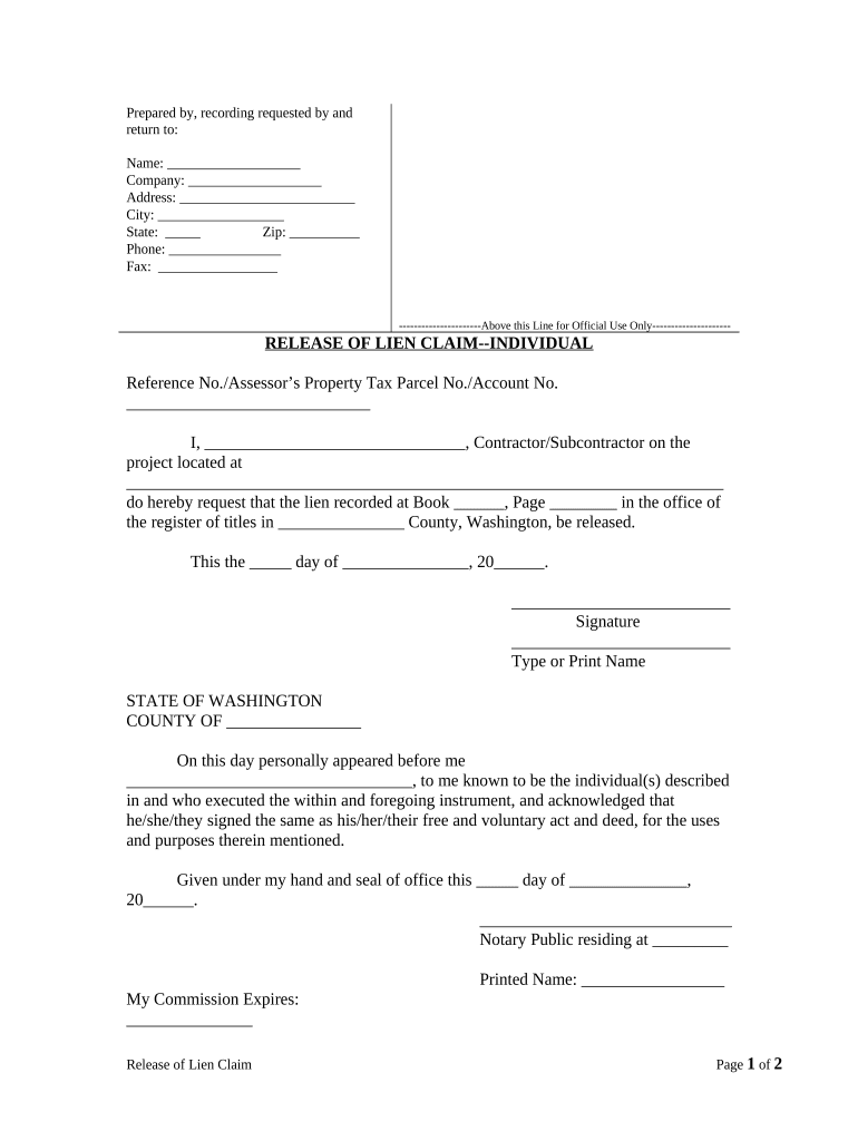 washington lien release form Preview on Page 1