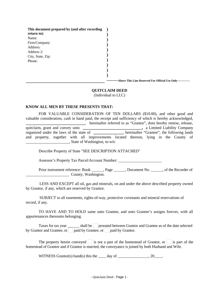 quit claim deed form washington state pdf Preview on Page 1