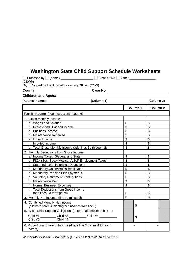 Washington Child Support Doc Template PdfFiller
