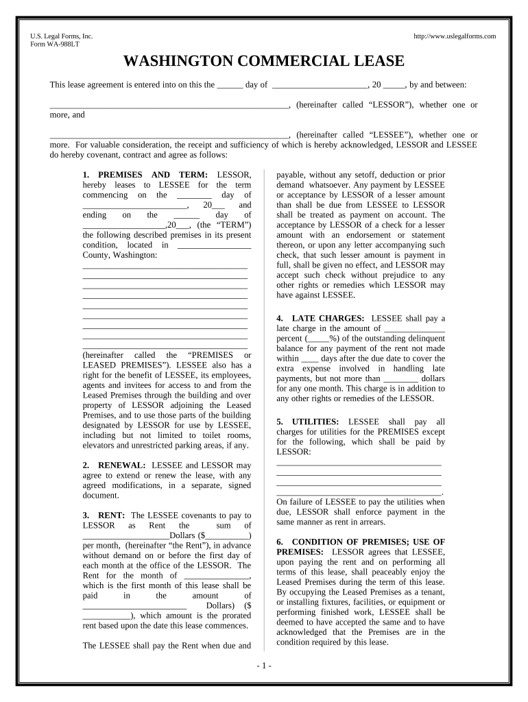 commercial lease agreement washington state Preview on Page 1