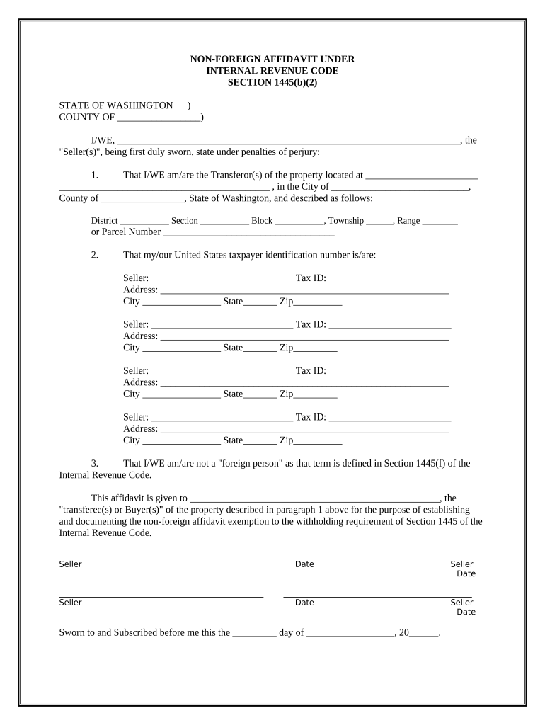 Non-Foreign Affidavit Under IRC 1445 - Washington Preview on Page 1