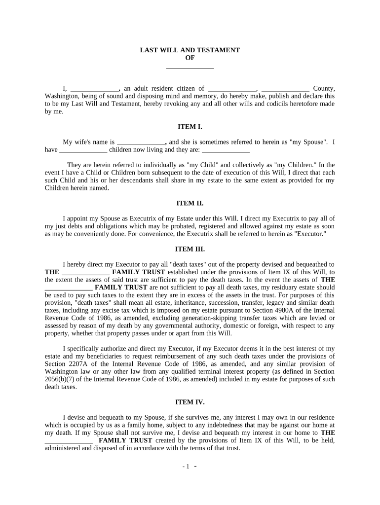 Complex Will with Credit Shelter Marital Trust for Large Estates - Washington Preview on Page 1