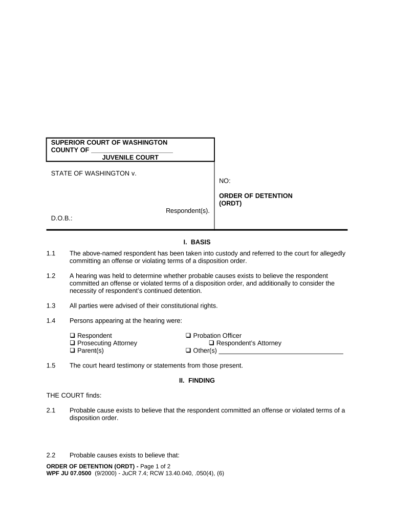 JU 07.0500 - Order of Detention - Washington Preview on Page 1