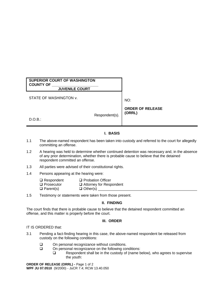 JU 07.0510 - Order of Release - Washington Preview on Page 1