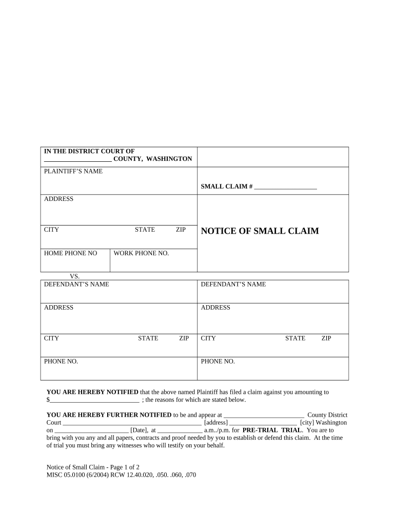 small claim document Preview on Page 1