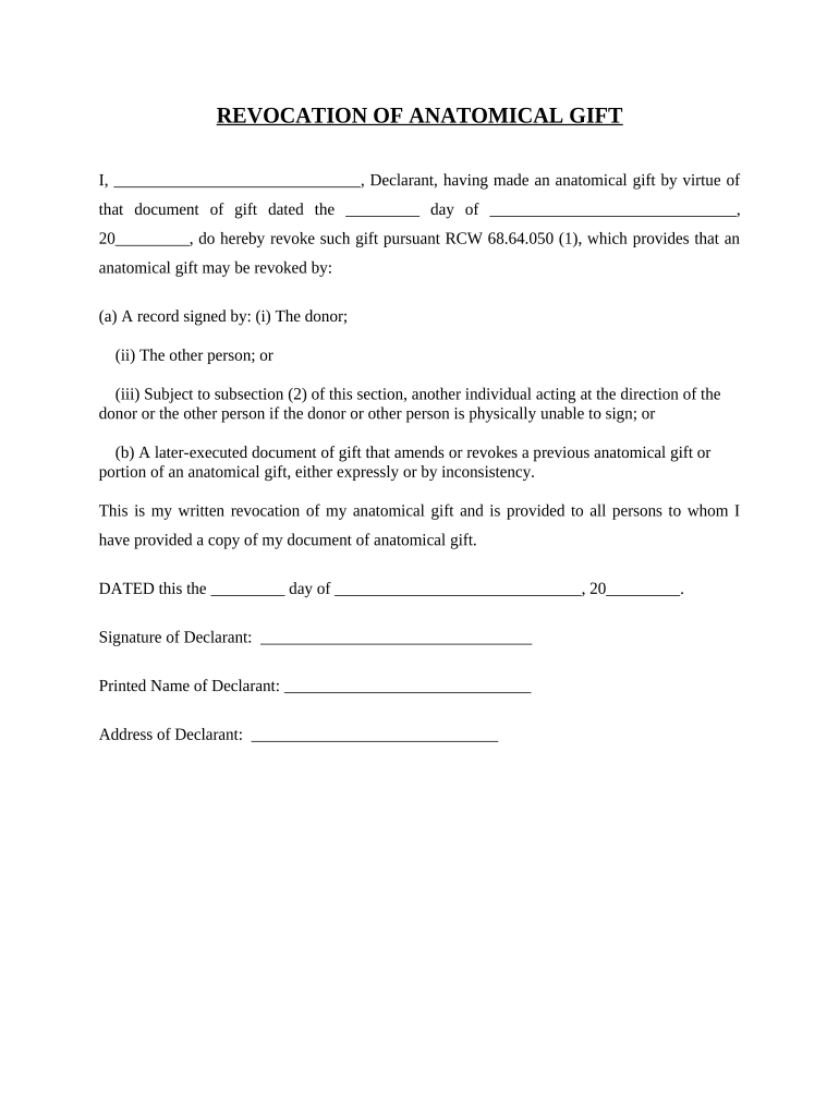 Revocation of Anatomical Gift Donation - Washington Preview on Page 1