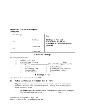 WPF PS 14.0400 - Findings of Fact and Conclusions of Law on Challenge to Denial of Paternity - Washington
