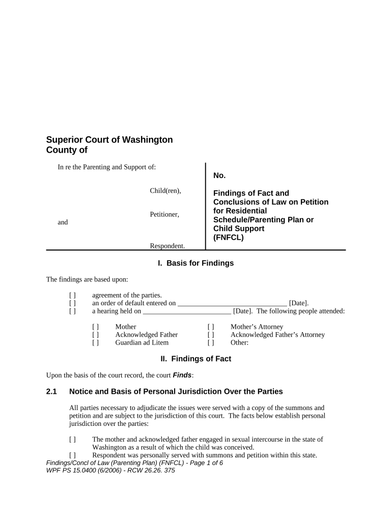 parenting plan form Preview on Page 1