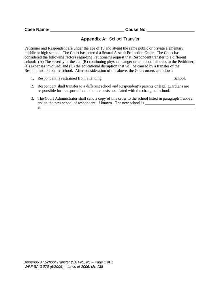 SA 3.070 - Appendix A: School Transfer - Washington Preview on Page 1