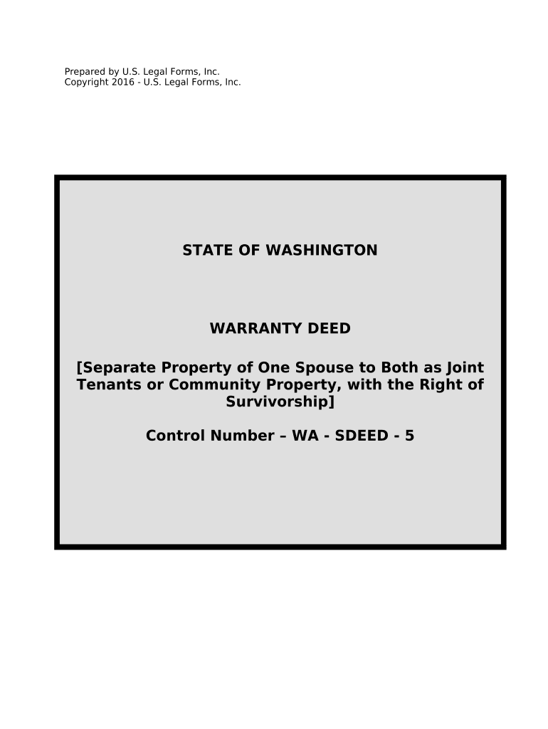 Warranty Deed for Separate Property of one Spouse to both as Joint Tenants - Washington Preview on Page 1