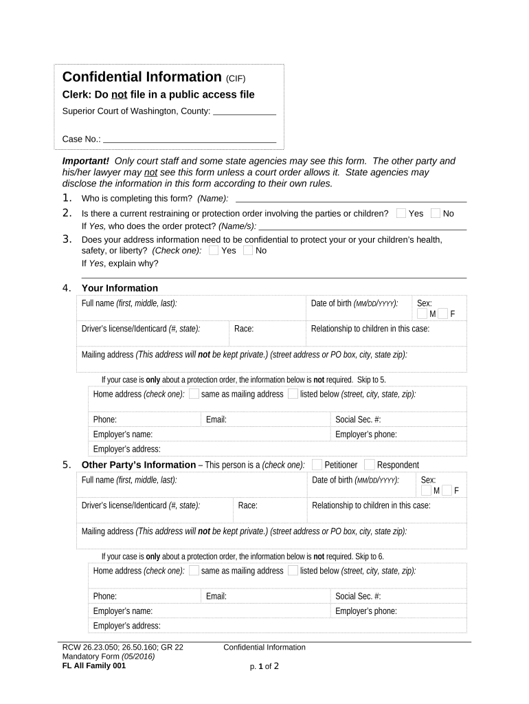 wa confidential information form Preview on Page 1