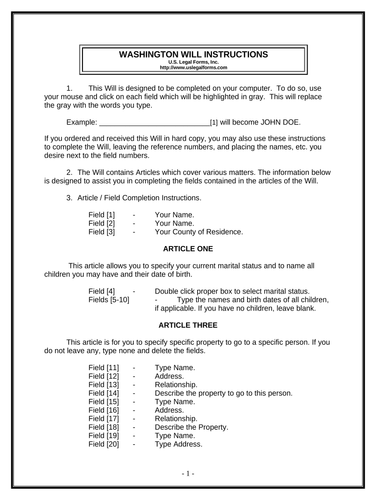 Last Will and Testament for other Persons - Washington Preview on Page 1