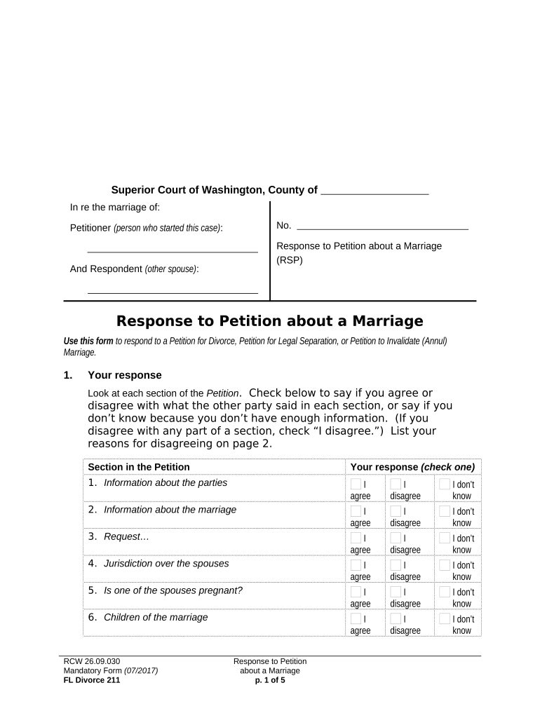 response to divorce petition washington Preview on Page 1