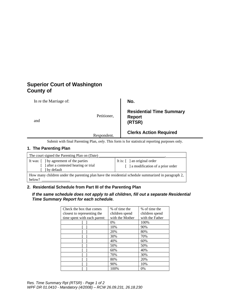 Residential Time Summary Statement - Washington Preview on Page 1