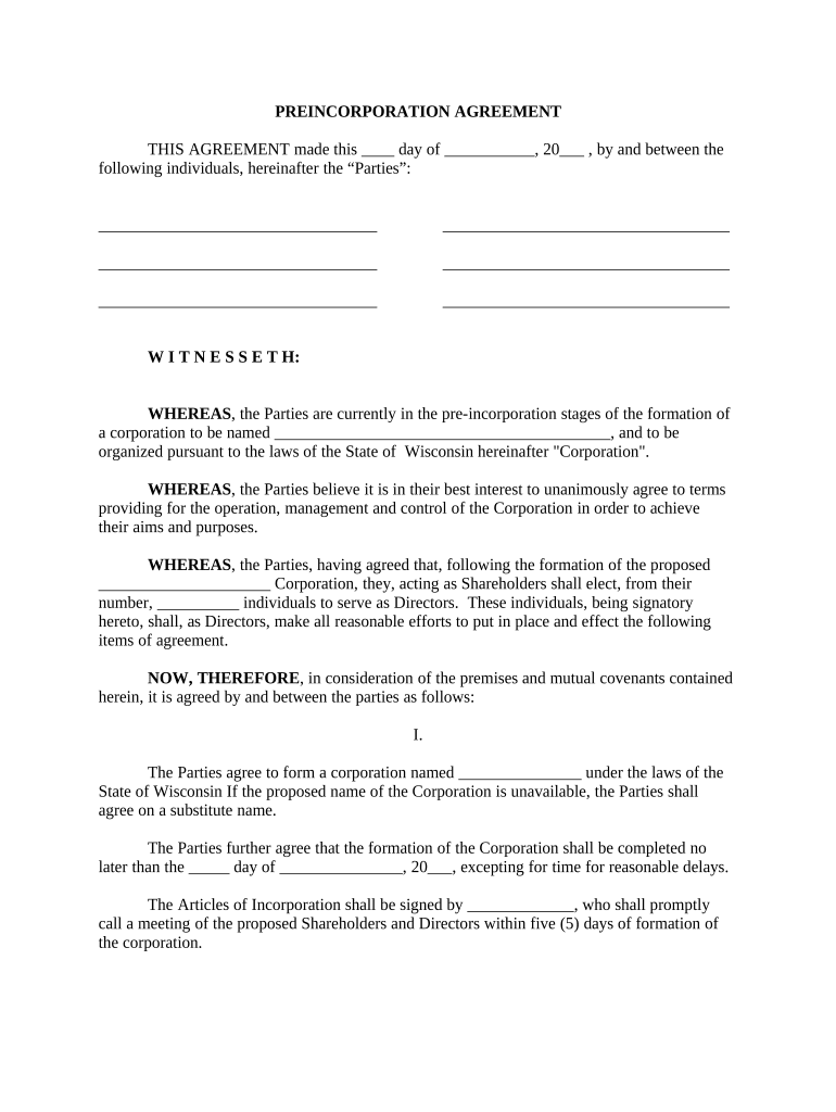 incorporation agreement sample Preview on Page 1