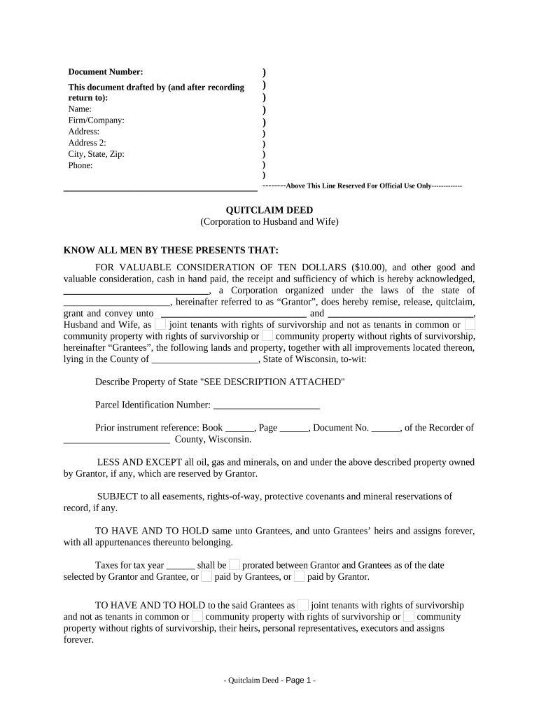 quit claim deed wisconsin Preview on Page 1