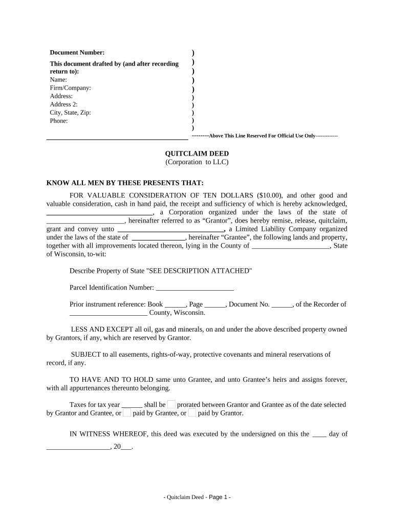 quit claim deed to llc Preview on Page 1