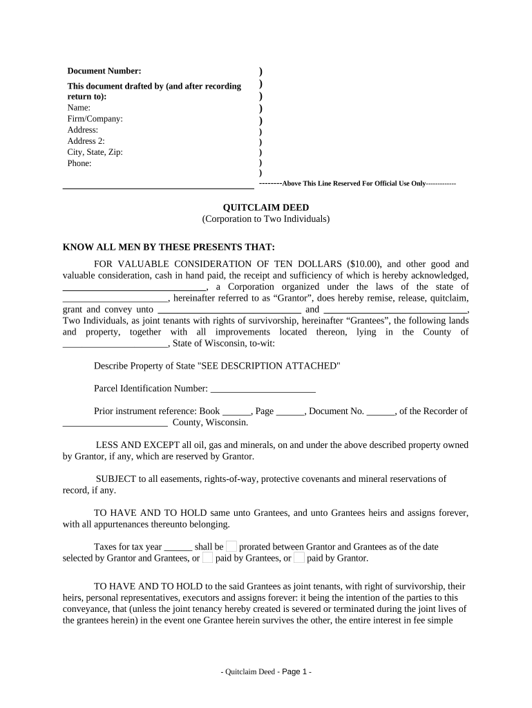 quit claim deed wisconsin Preview on Page 1