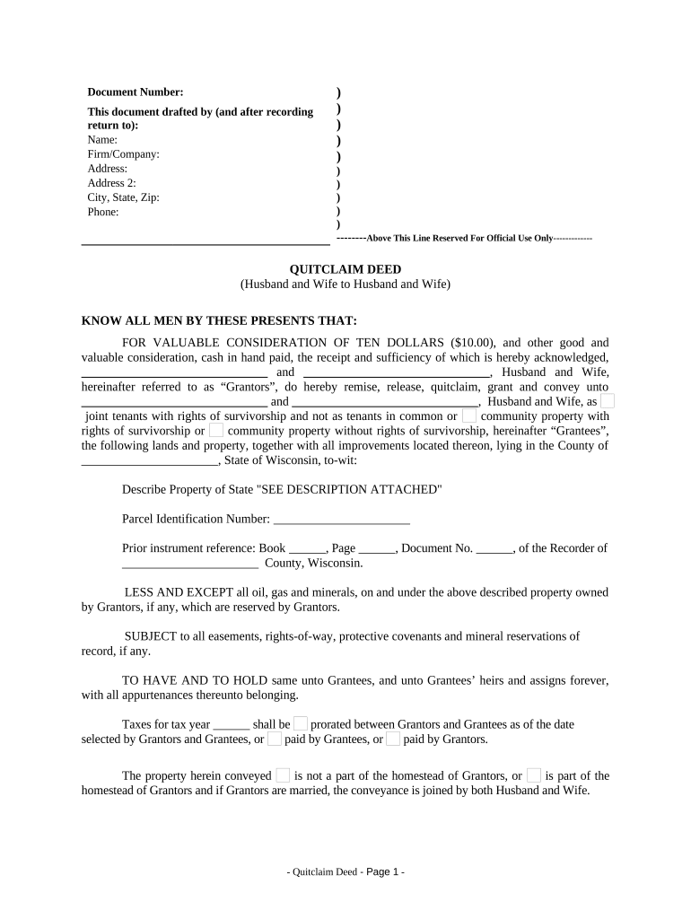 wisconsin quit claim deed form Preview on Page 1