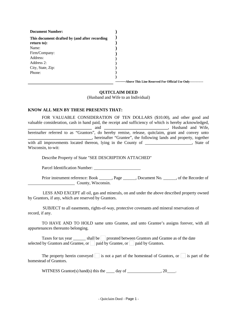 quit claim deed wisconsin divorce Preview on Page 1