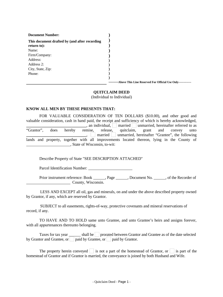 quit claim deed wisconsin Preview on Page 1
