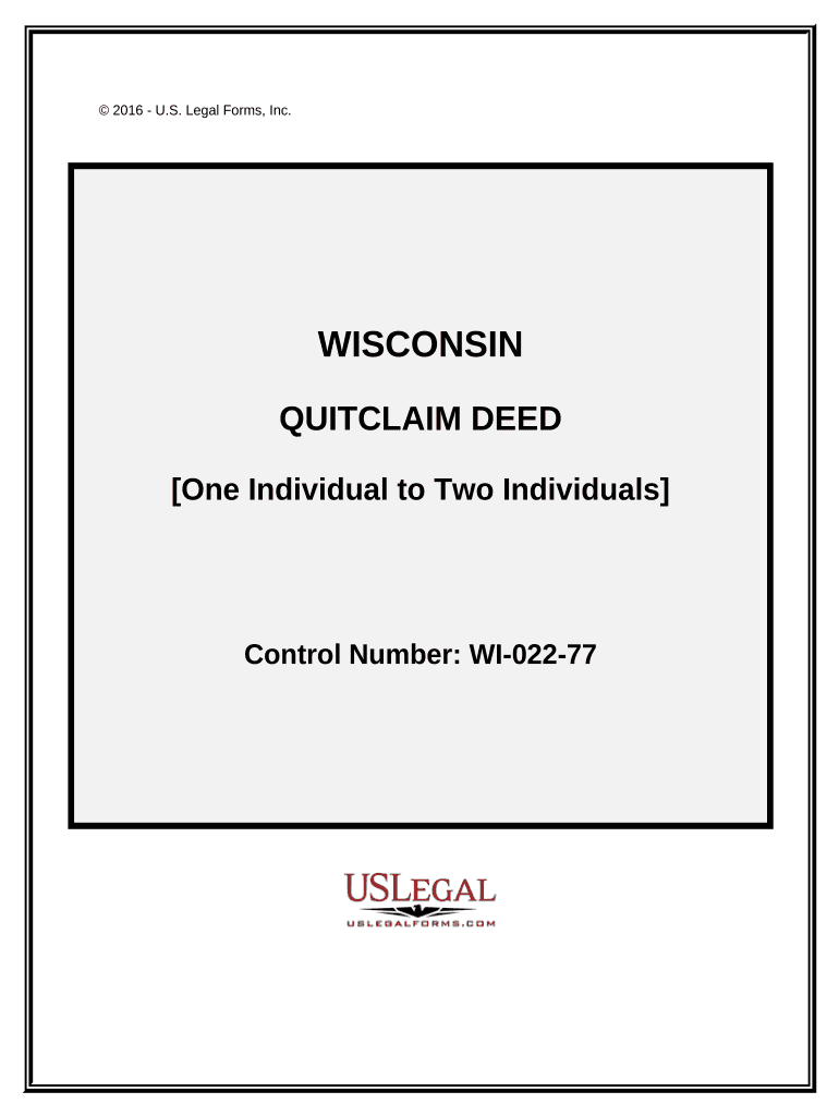 Quitclaim Deed - One Individual to Two Individuals - Wisconsin Preview on Page 1