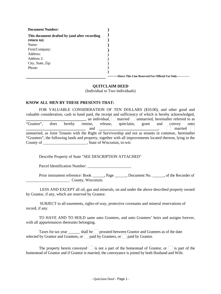 quitclaim deed joint tenancy Preview on Page 1