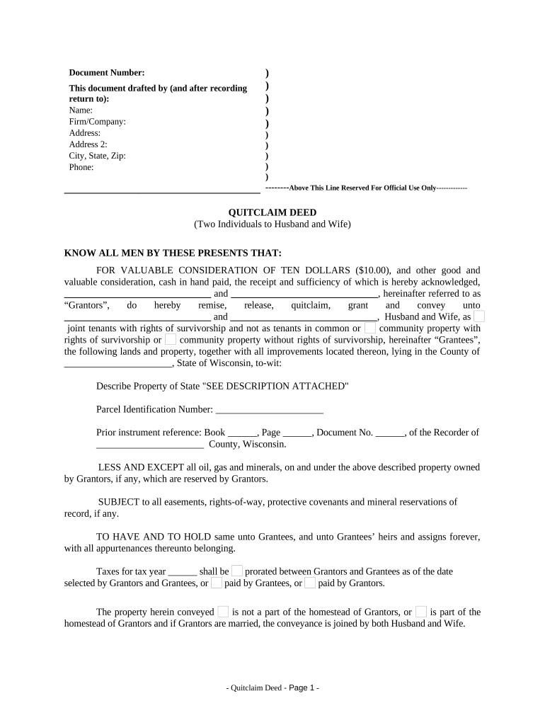 quit claim deed wisconsin divorce Preview on Page 1