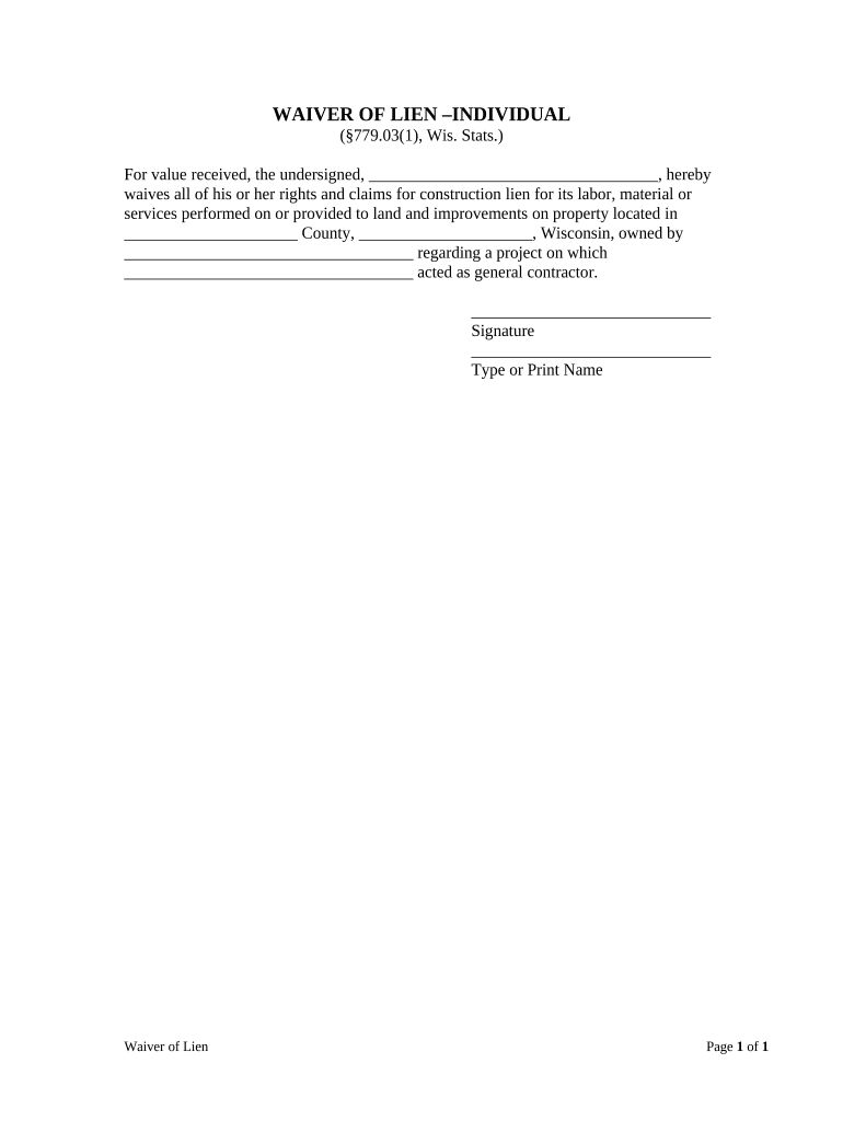 lien waiver wisconsin pdf Preview on Page 1