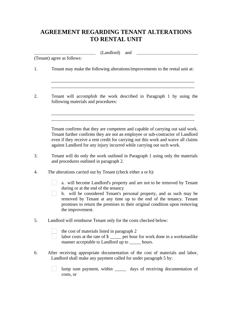 Landlord Agreement to allow Tenant Alterations to Premises - Wisconsin Preview on Page 1